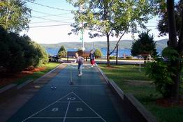 Faith and Patch playing shuffleboard