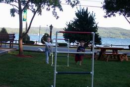 Faith & Patch playing swing ball