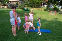 The girls doing gymnastics
