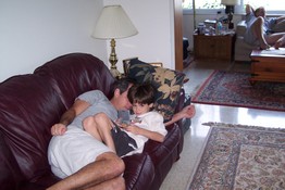 Patch played his Game Boy while Daddy napped